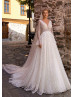 Long Sleeves Beaded Ivory Lace Tulle Timeless Wedding Dress